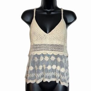 CGYY CROCHETED LACE TANK TOP BLOUSE BOHO FAIRY COTTAGE FESTIVAL HIPPIE SIZE M